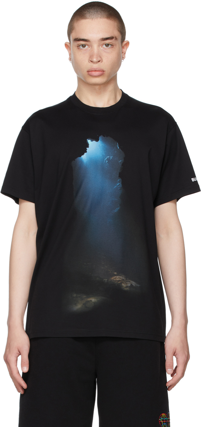 Burberry: Black Oversized Montage Print T-Shirt | SSENSE