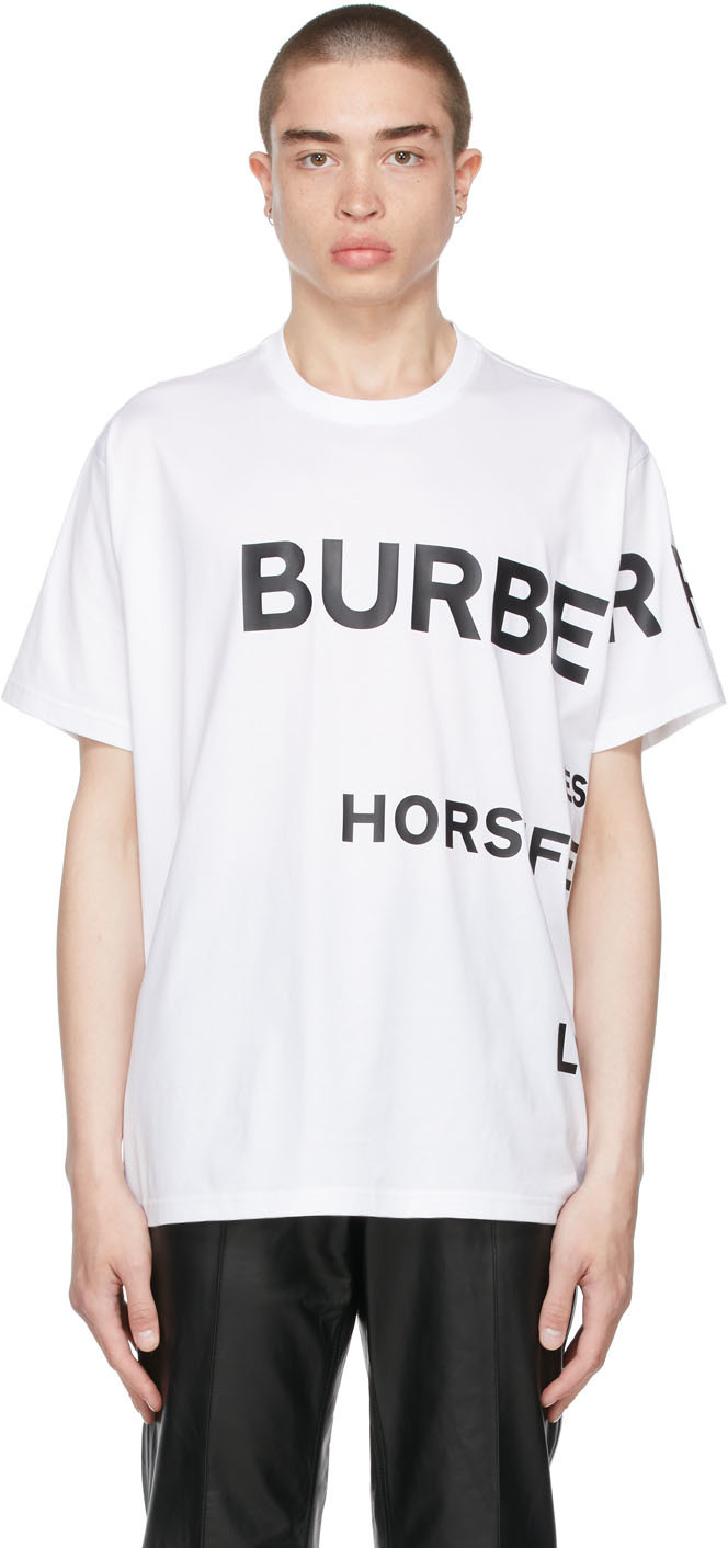 Burberry White Oversized 'Horseferry' Print T-Shirt