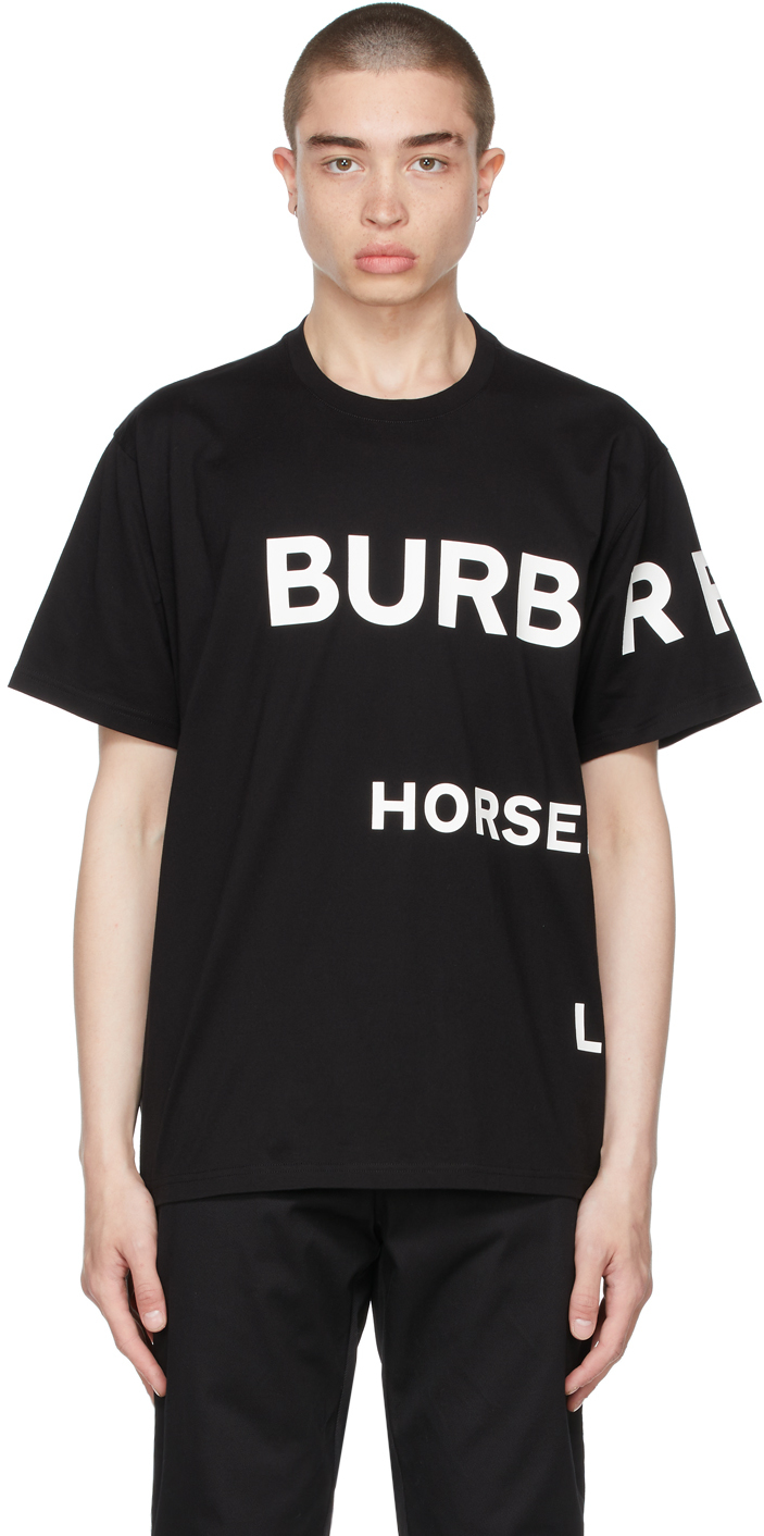 Burberry Black Oversized 'Horseferry' Print T-Shirt