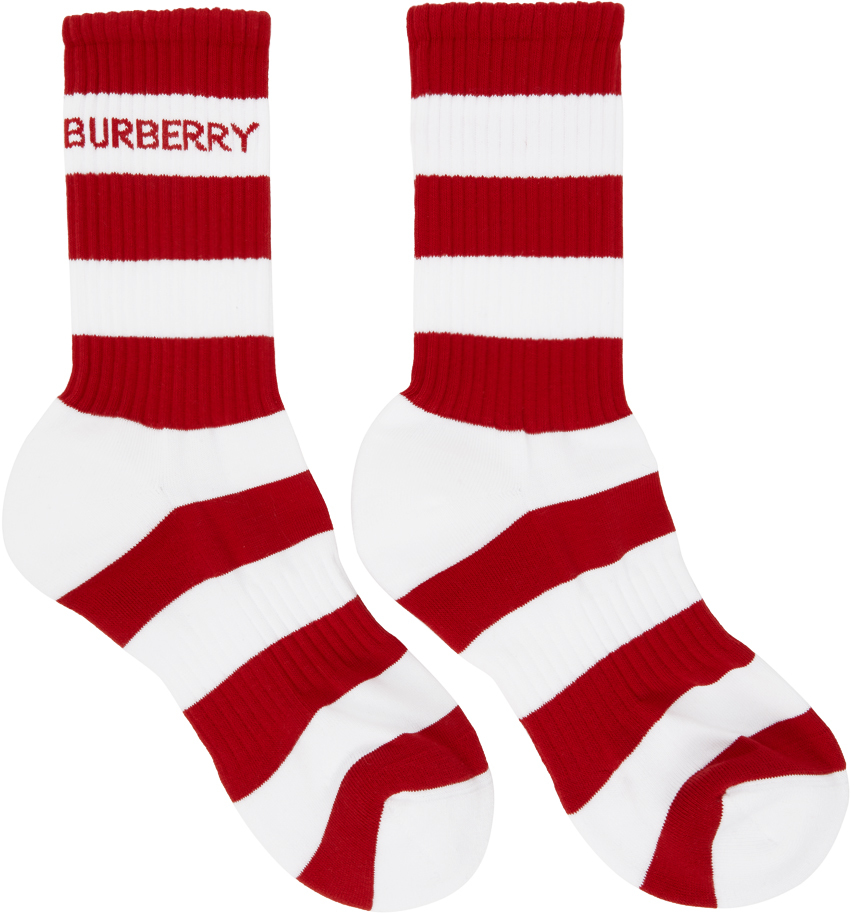 BURBERRY RED & WHITE STRIPED SPORT SOCKS