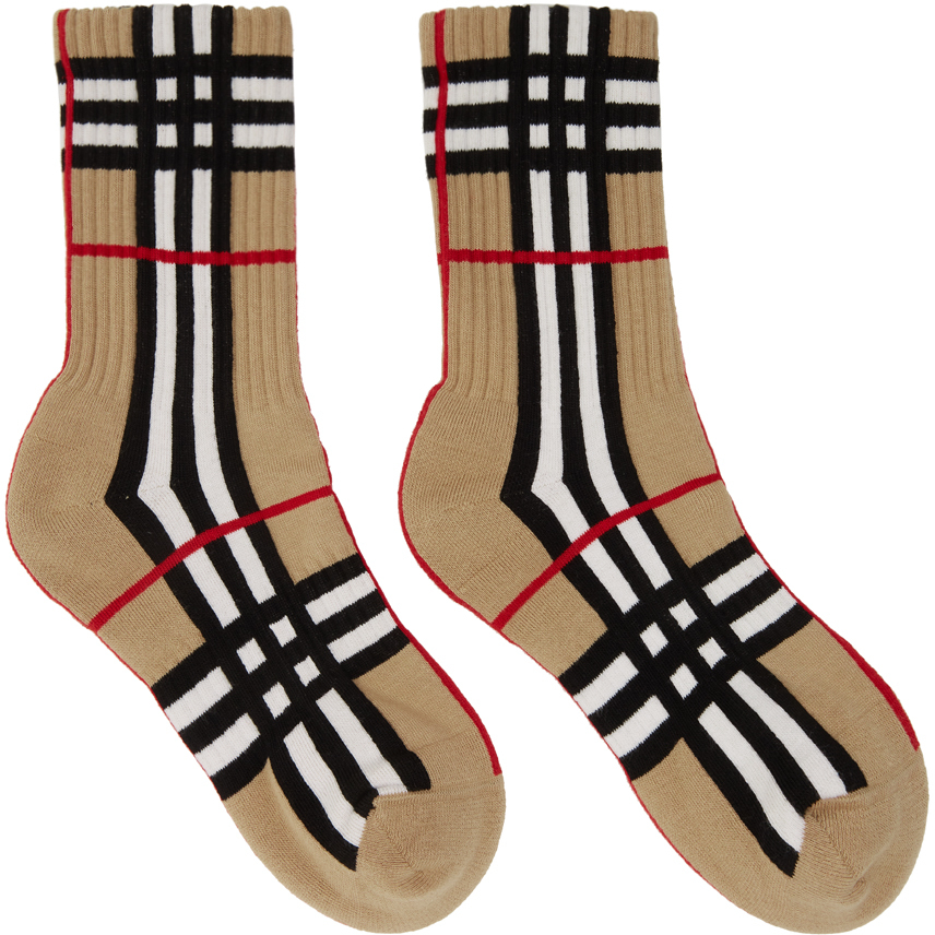 Men's Style Socks Beige Checker / 7.5-12