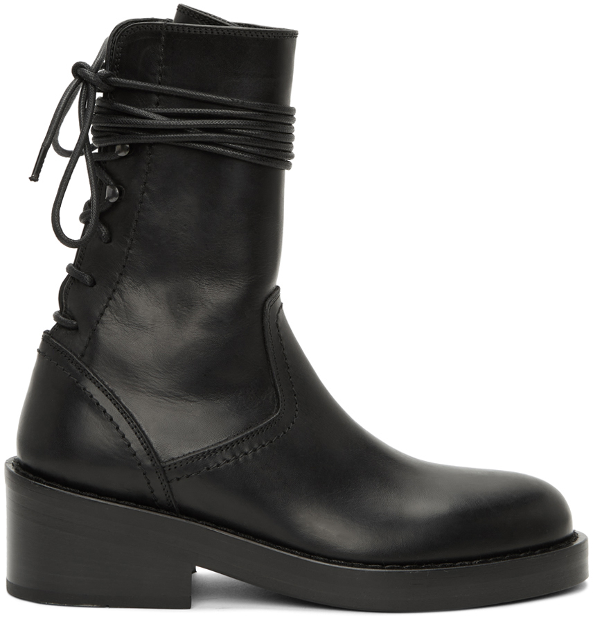 Black Lace-Up Boots by Ann Demeulemeester on Sale