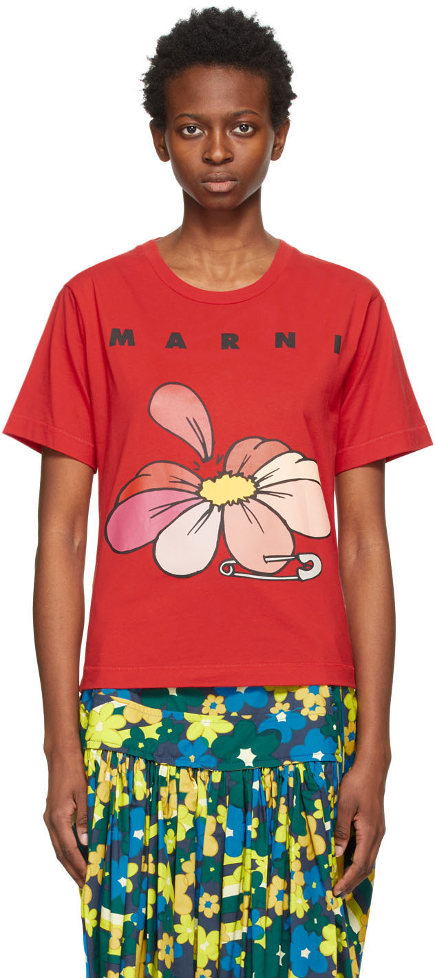 Marni: レッド Flower T シャツ | SSENSE 日本