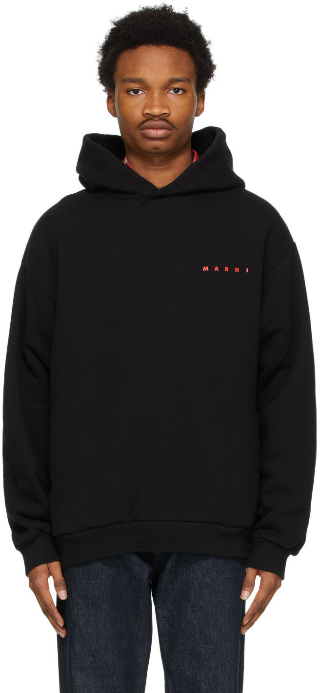 Marni: Black Flower Pin Hoodie | SSENSE Canada