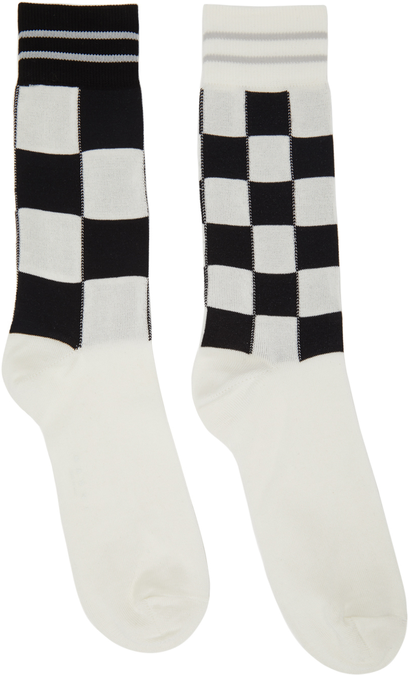 Marni: White Mismatched Check Socks | SSENSE