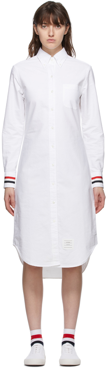 Thom Browne Online Exclusive White RWB Stripe Classic Shirt Dress