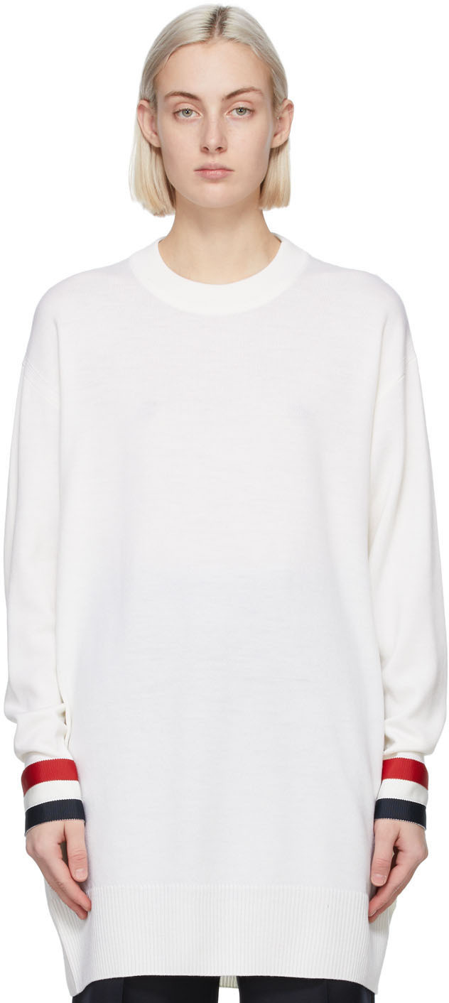 Thom Browne White Merino Oversized Fit Sweater