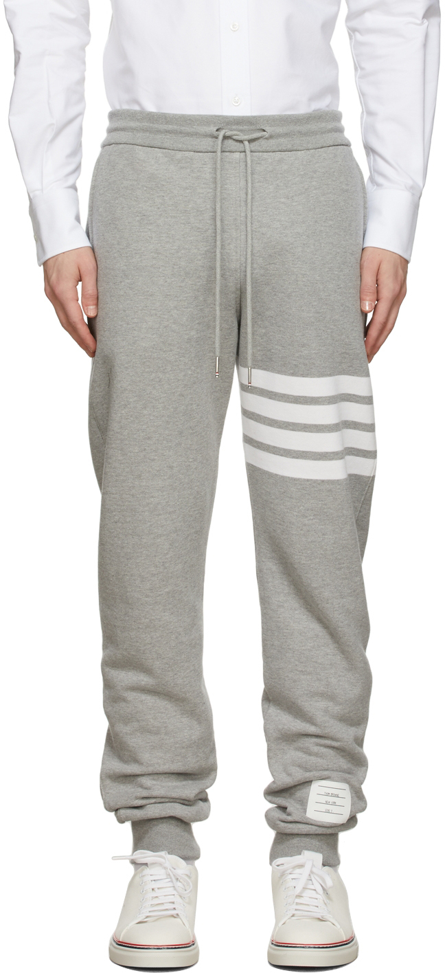 New THOM BROWNE Men's Gray Cotton Sweatpants Pants Sizes 3 4 Jogger Bar $590 