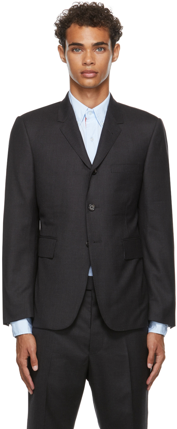 Thom Browne Grey Super 120s Twill Classic Suit & Tie