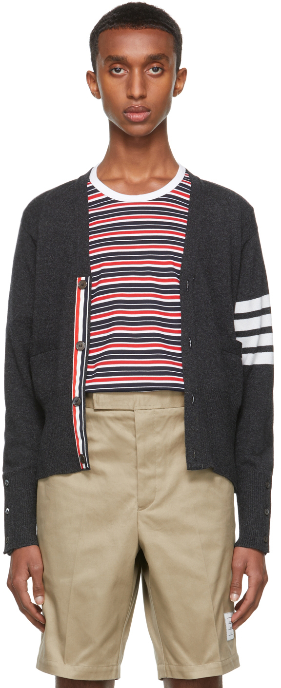 Thom Browne Grey Cashmere 4-Bar Cardigan