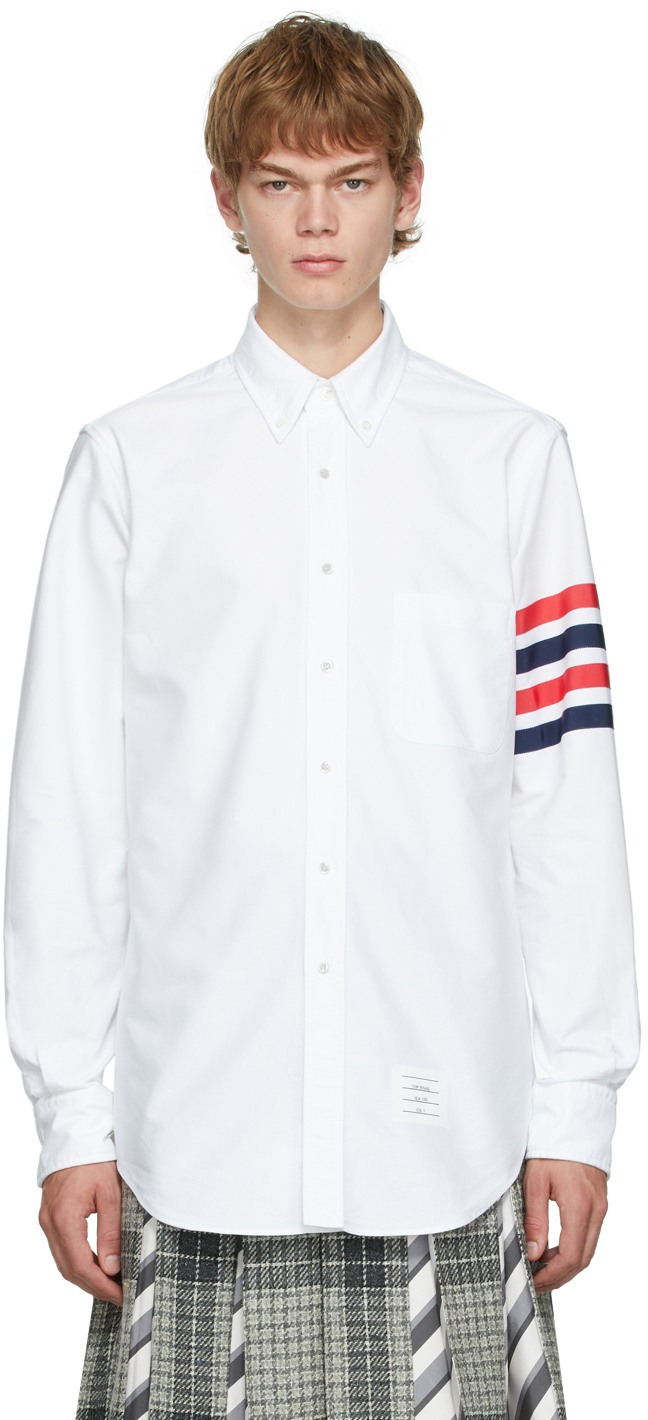 Thom Browne White Oxford GG Top Bar Classic Fit Shirt