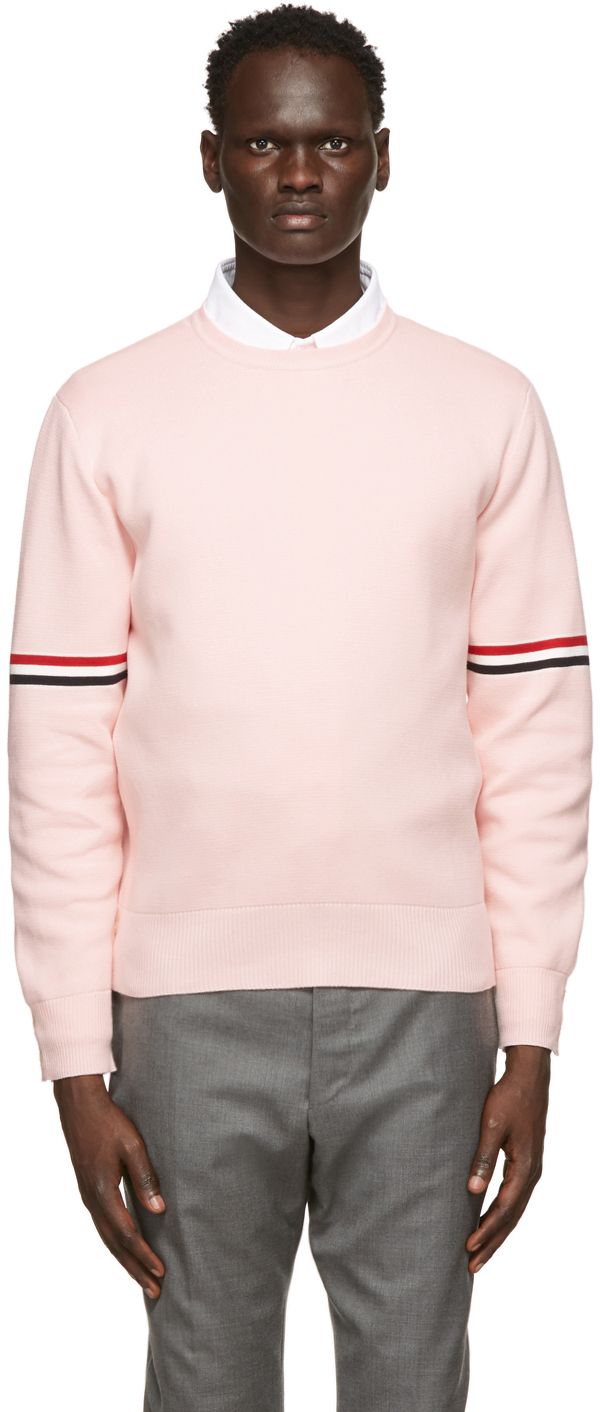 Thom Browne: Pink Milano RWB Stripe Sweater | SSENSE