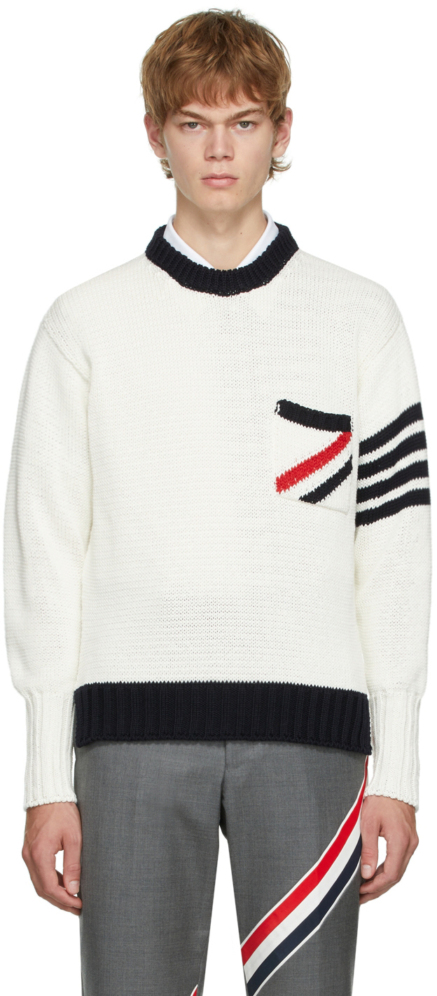 Off-White RWB & 4-Bar Stripe Sweater by Thom Browne on Sale