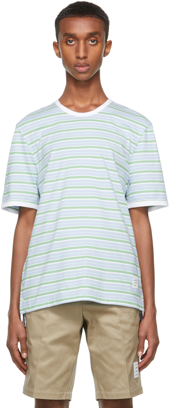 Thom Browne Blue Bar Stripe Ringer T-Shirt