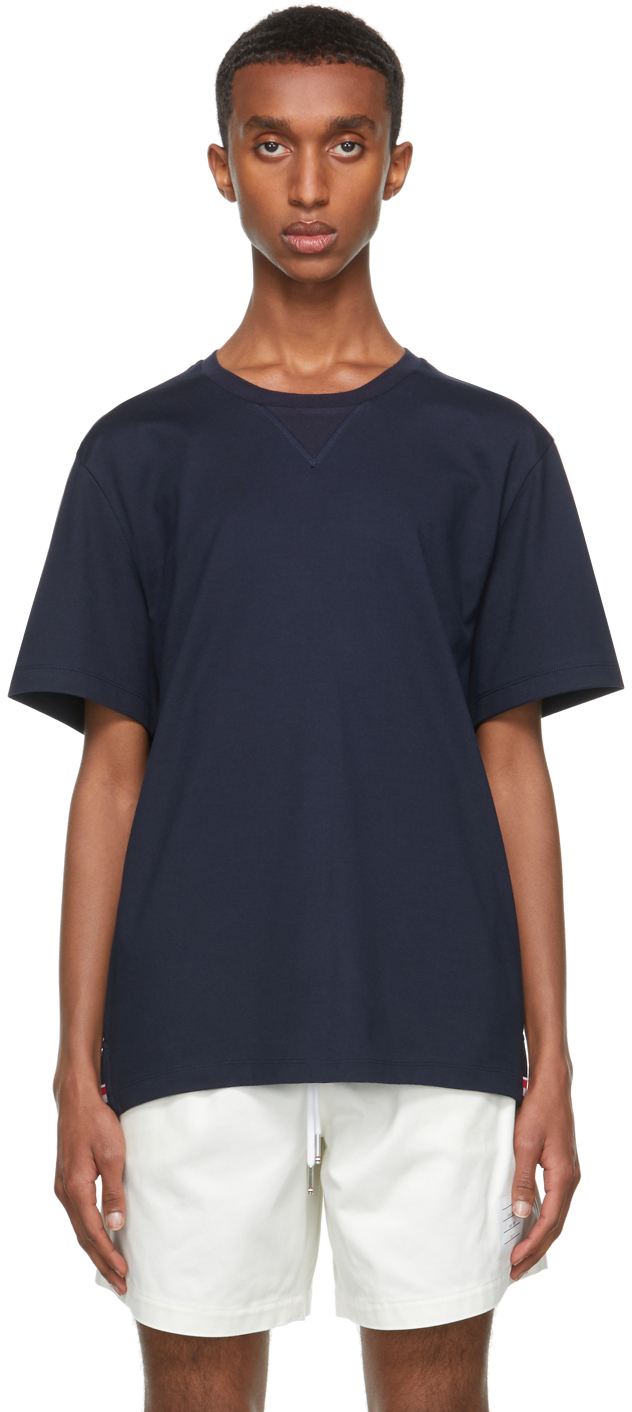 Thom Browne Navy Gusset RWB Tipping Stripe T-Shirt