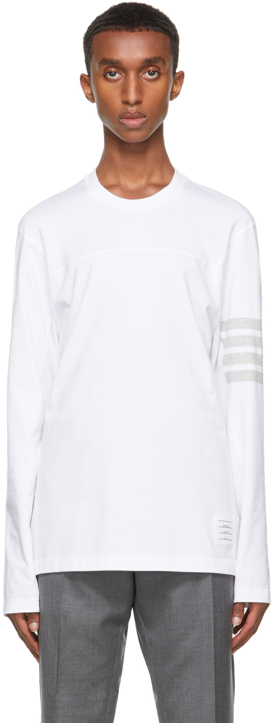 Thom Browne White Engineered 4-Bar Long Sleeve T-Shirt