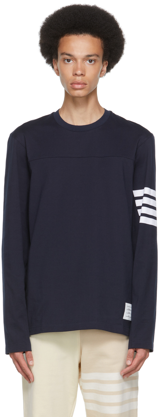 Thom Browne Navy Cotton 4-Bar Long Sleeve T-Shirt