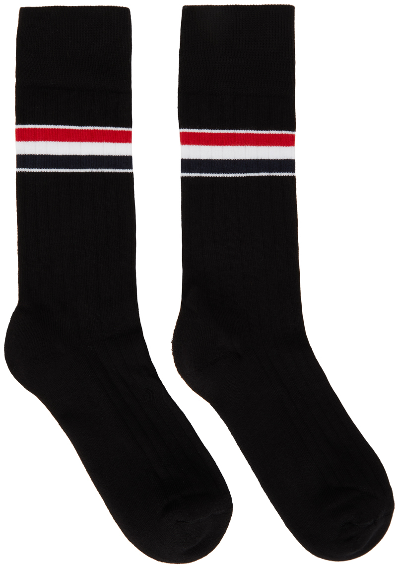 Thom Browne Black Rwb Stripe Mid Calf Athletic Socks Ssense 7033