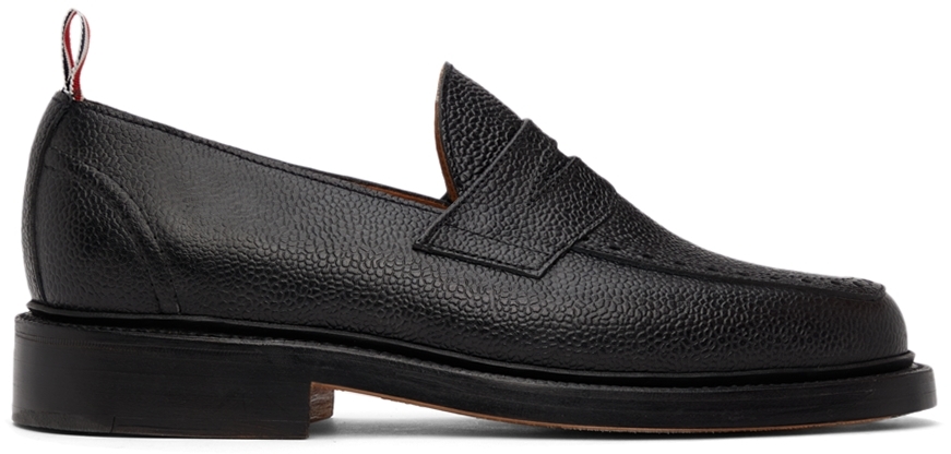 Thom Browne Black Pebble Grained Penny Loafers