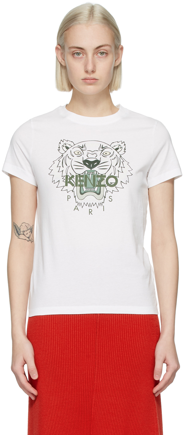 Kenzo White & Green Classic Tiger T-Shirt