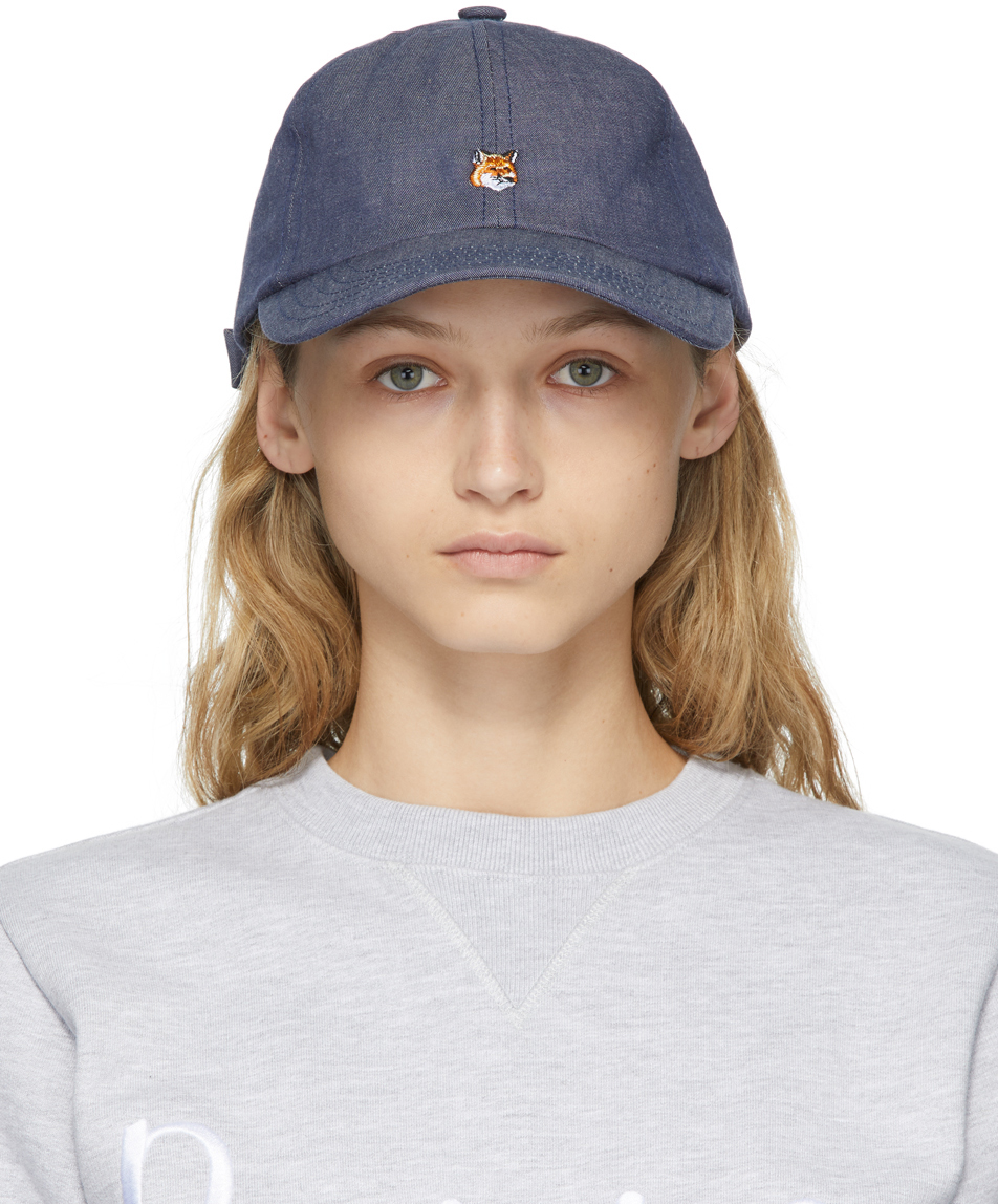 Maison Kitsuné: Navy Small Fox Head Embroidery Cap | SSENSE