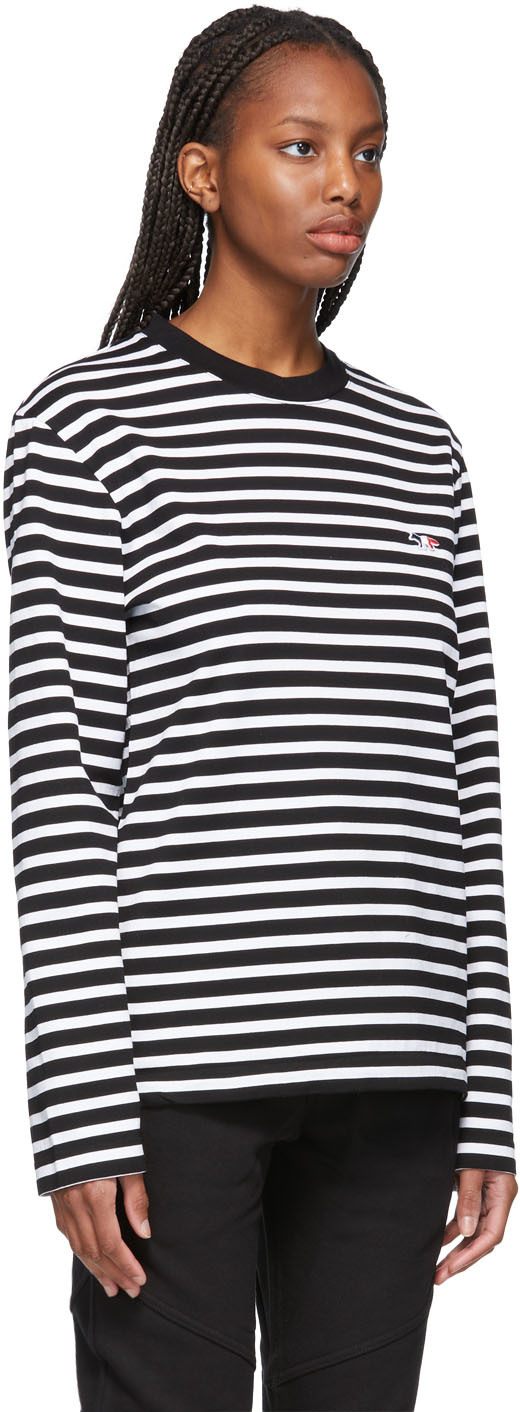 Maison Kitsuné Black & White Tricolor Fox Patch Marin Long Sleeve