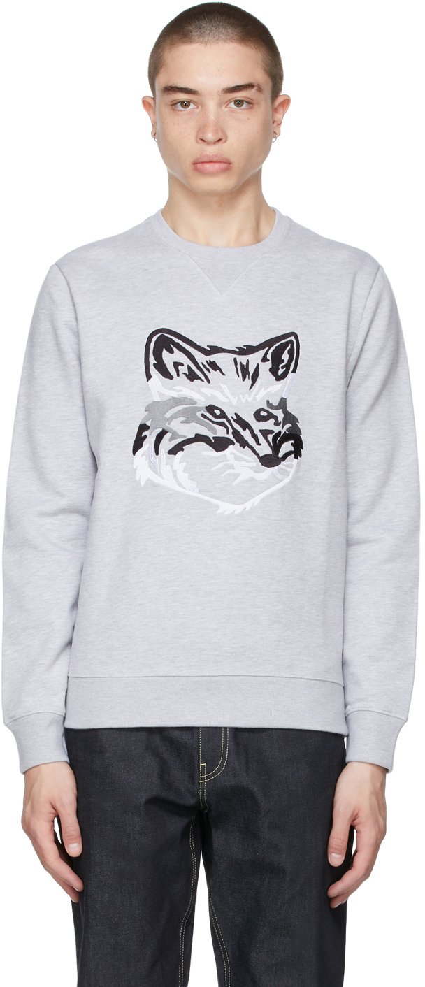 Grey Big Fox Embroidery Sweatshirt