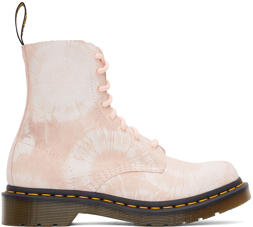 Dr. Martens' Pink Suede Tie-dye 1460 Pascal Boots In Pink/white