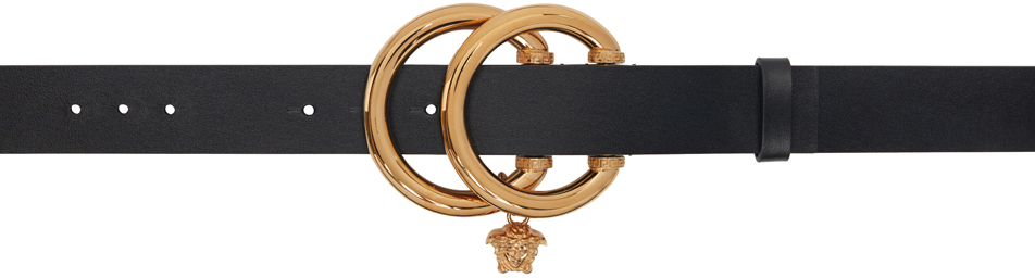 Versace Black Double-Ring Medusa Charm Belt