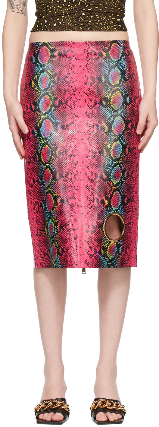 Versace: Pink Leather Snake Skirt | SSENSE