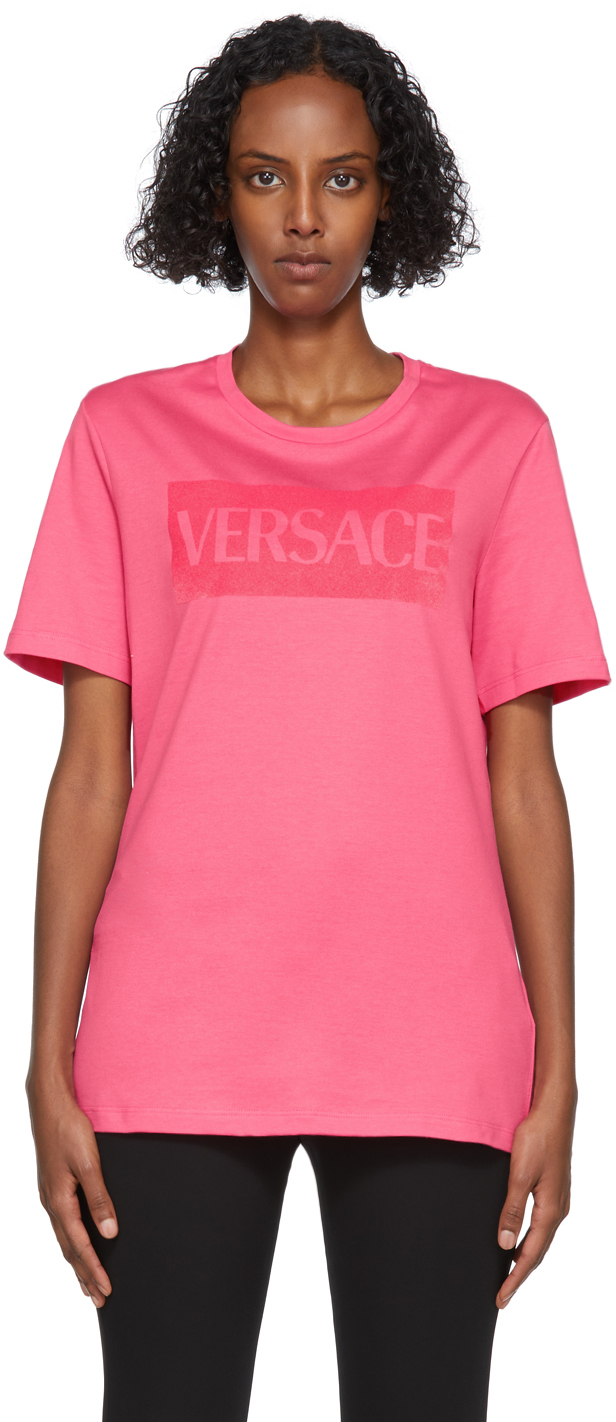 Versace Pink Flocked Logo T-Shirt