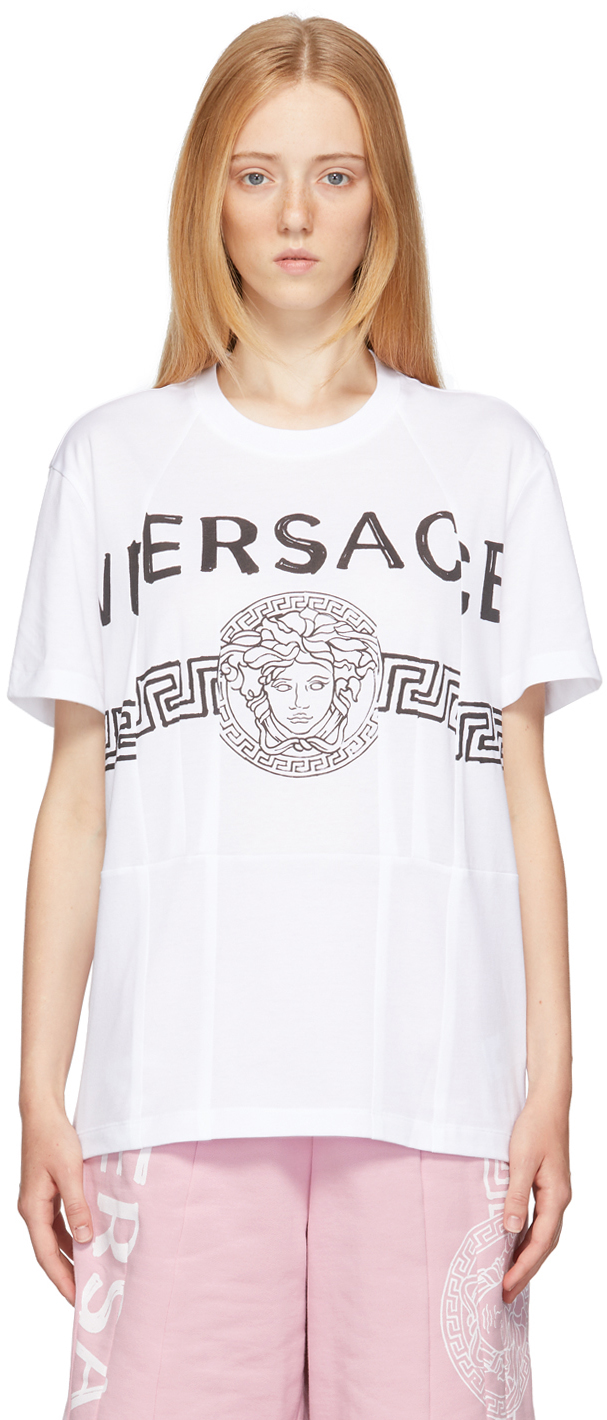 Versace: White Cutwork Medusa Logo T-Shirt | SSENSE