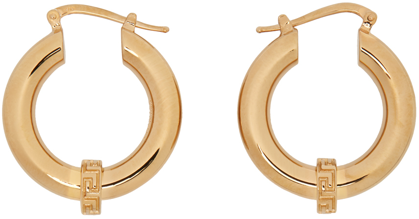 Versace: Gold Small Greca Hoop Earrings | SSENSE Canada