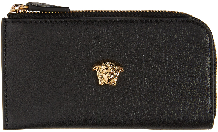 Versace Black 'La Medusa' Half Zip Wallet