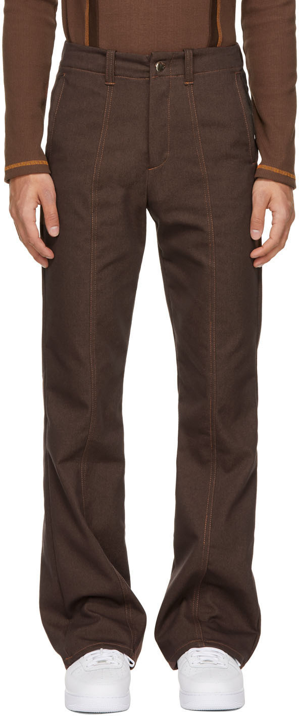 Phlemuns: Brown Mid-Flare Trousers | SSENSE