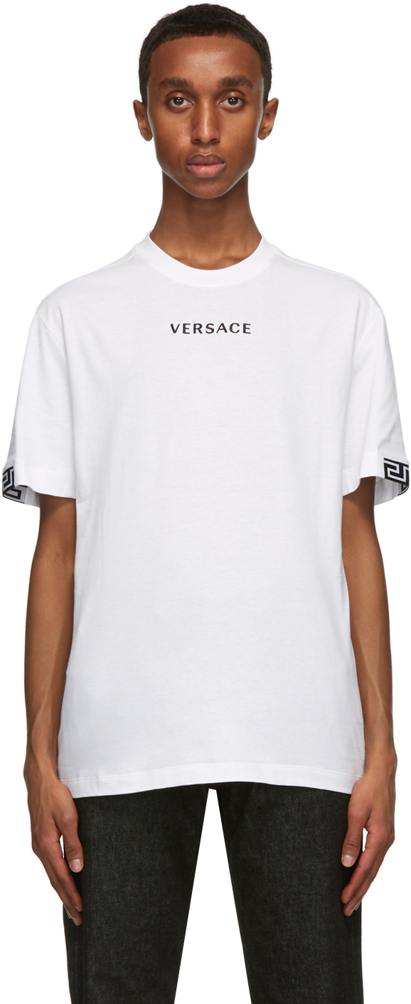 Versace: White Embroidered Logo T-Shirt 