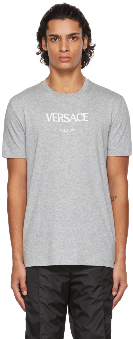 Versace Grey Embroidered Logo T-Shirt