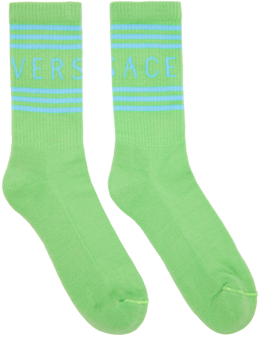 Green & Blue 1990s Logo Socks by Versace on Sale