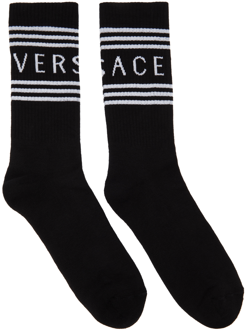 Versace: Black 1990s' Vintage Logo Socks | SSENSE