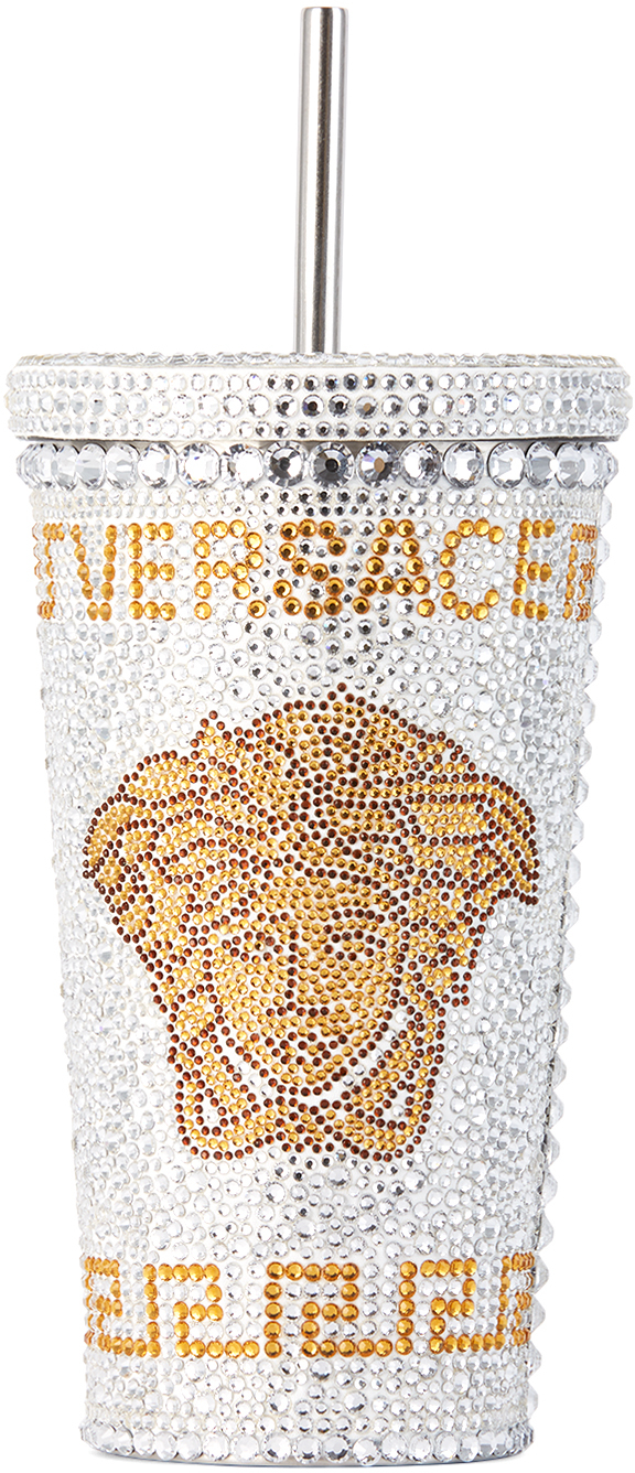 Versace White & Gold Medusa Crystal Travel Cup, 16 oz