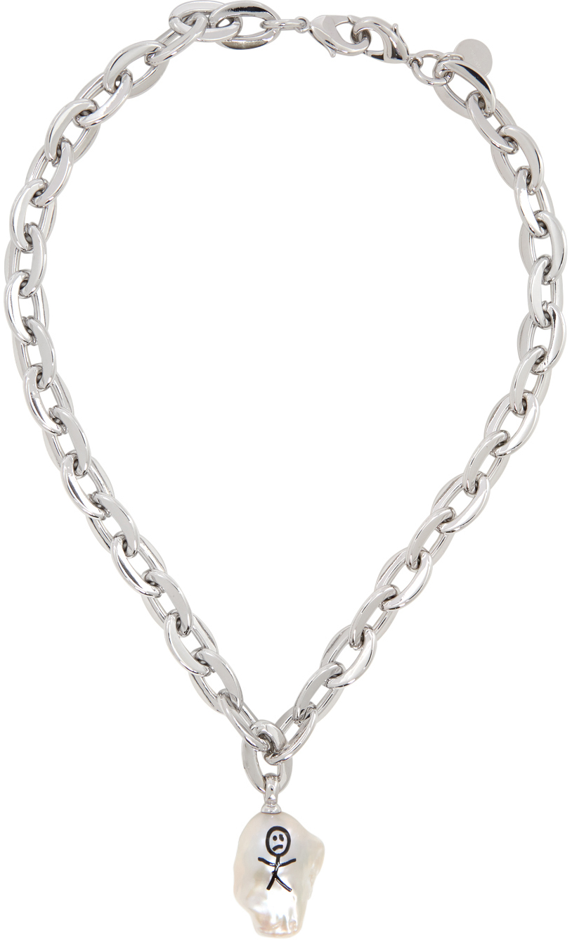 Jiwinaia: SSENSE Exclusive Silver Earthling Baroque Pearl Necklace | SSENSE