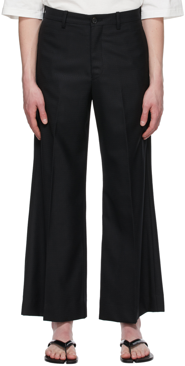 Sasquatchfabrix.: Black Wool Flare Silhouette Trousers | SSENSE