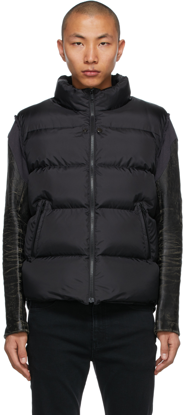 UNDERCOVER: Black Down Leather Sleeve Jacket | SSENSE UK