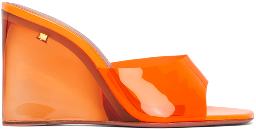 Amina Muaddi Orange Glass Lupita Wedge Heeled Sandals