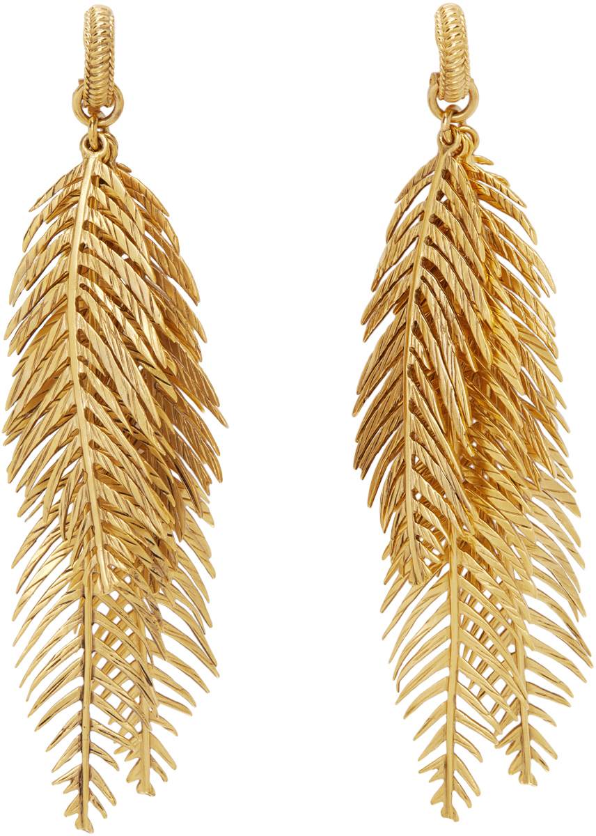 Saint Laurent: Gold Triple Palm Leaf Clip-On Earrings | SSENSE Canada
