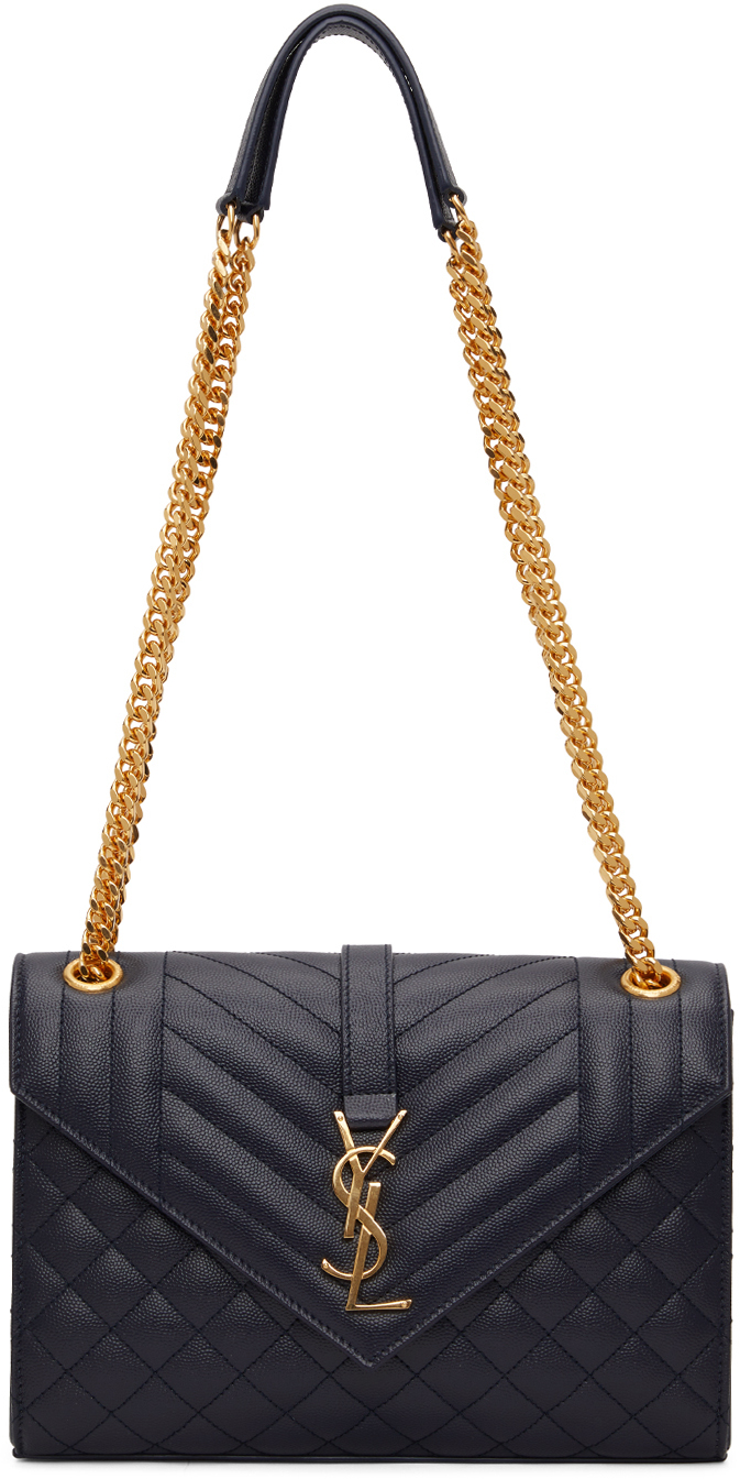 Click to view more detailed imagery on our partner's website Saint Laurent Navy Medium Envelope Flap Bag In 4147 Marine
