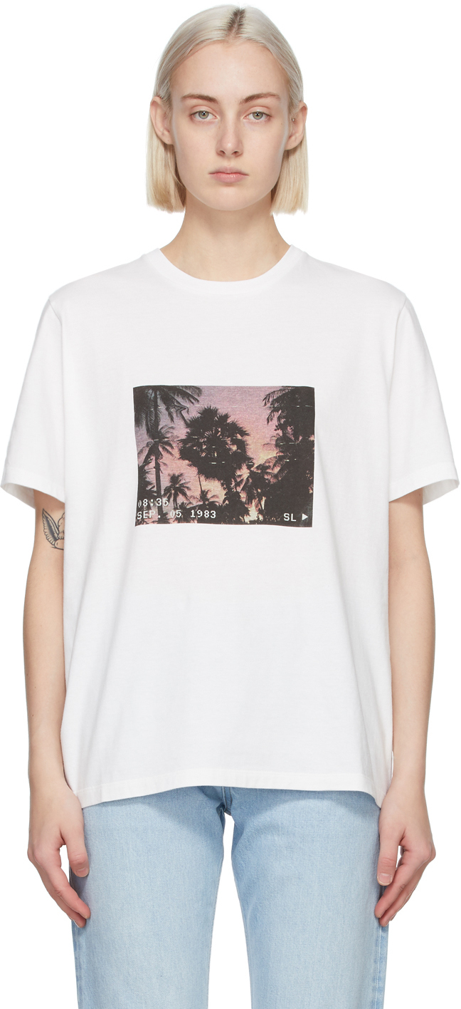 Saint Laurent White VHS Dark Sunset T-Shirt