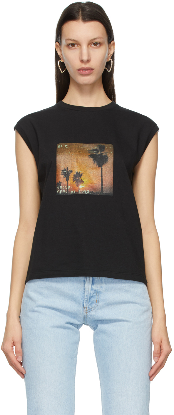 Saint Laurent: Black VHS Sunset Sleeveless T-Shirt | SSENSE Canada