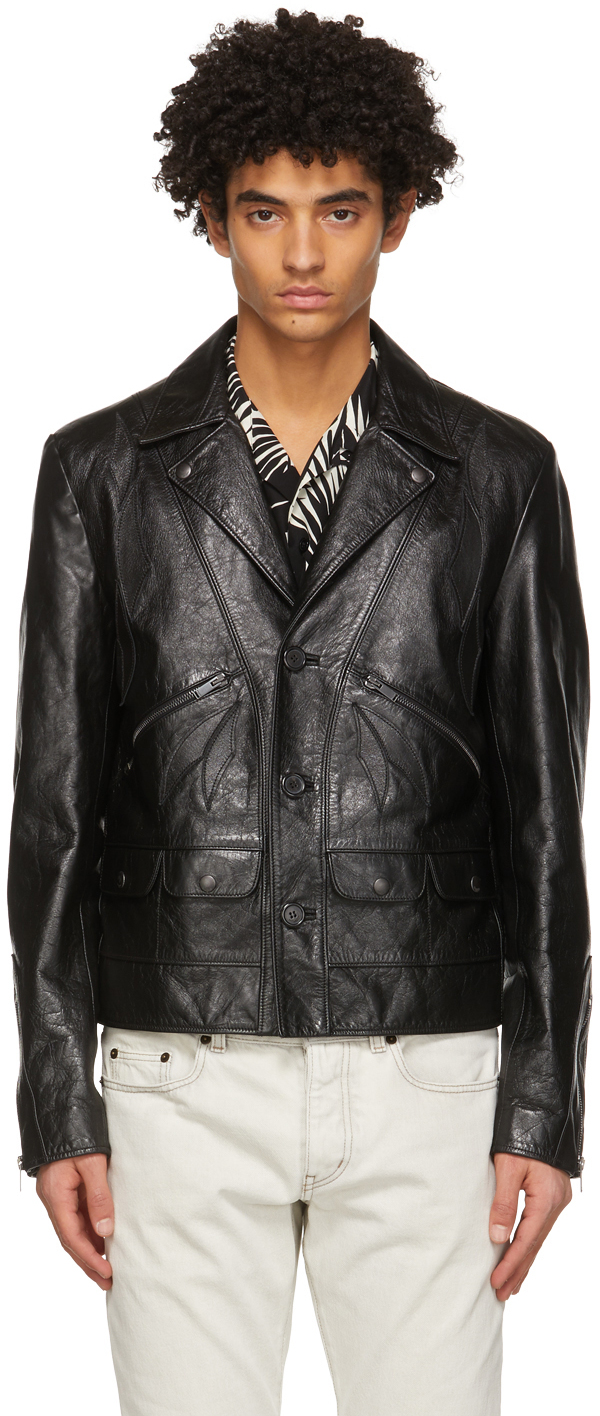 Saint Laurent Black Leather Application Jacket 211418M181041