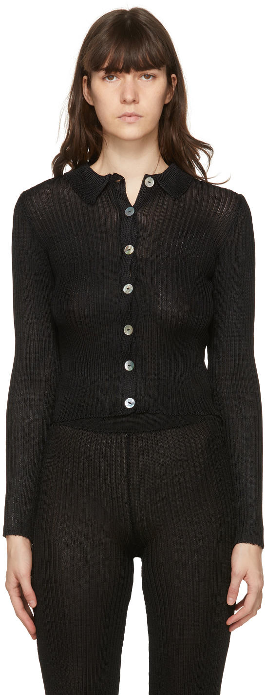 womens black ribbed cardigan